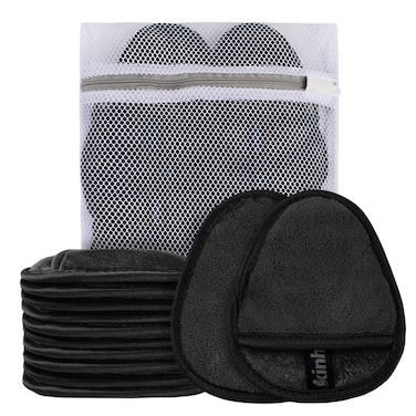 Reusable Makeup Remover Pads Microfiber Exfoliating Washcloth Ultra Soft Facial Cleansing Cloths for Sensitive Skin Face,Eye,Lips With Laundry Bag Pack of 12 Black