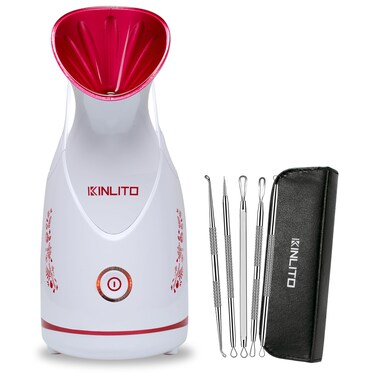 Facial Steamer Ionic Face Steamer for Home Facial, Warm Mist Portable Facial Steamer for Deep Cleaning Unclog Pores with Blackhead Remover, Aromatherapy Kit for Personal Home SPA (Rose Red)