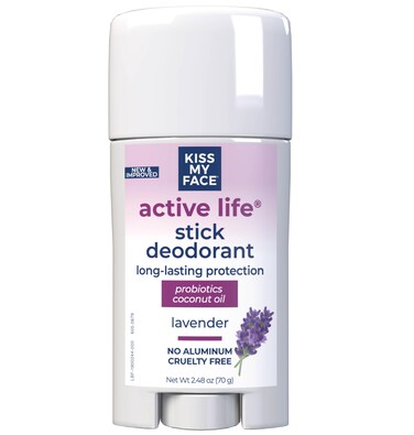 Kiss My Face Active Life Deodorant Contains Naturally Derived Ingredients, 72 Hour Odor Control   Deodorant for Women and Men, Aluminum Free with Coconut Oil and Probiotics, Lavender Scent
