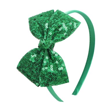 Kiszu Sparkly Sequin Hair Bow Headband for Girls, Kids, and Toddlers - Fashion Cute Boutique Style Hair Accessory - 1 Piece (Christmas Green)
