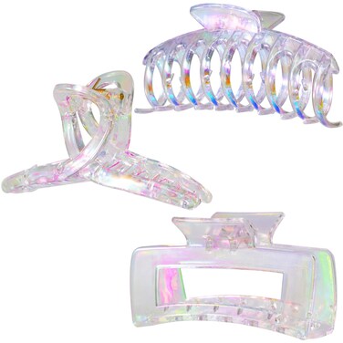 Hair Clips, Iridescent Clear Strong Jaw Claw Clips for Women Girls, Hair Accessories, 3 Pcs