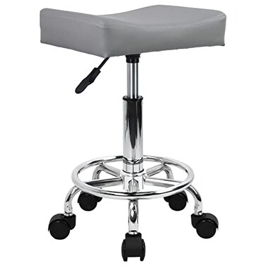 KKTONER Square Rolling Stool PU Leather Height Adjustable Swivel Massage SPA Salon Stools Task Chair with footrest (Grey)