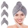 Microfiber Hair Towel Wrap, 3 Pack (Gray) Soft Hair Drying Towel, Hair Turban Towel Set Curly, Ultra Absorbent Twist Hair Turban Drying Cap Hair Wrap, Shower Cap &amp; Hair Accessories for Woman