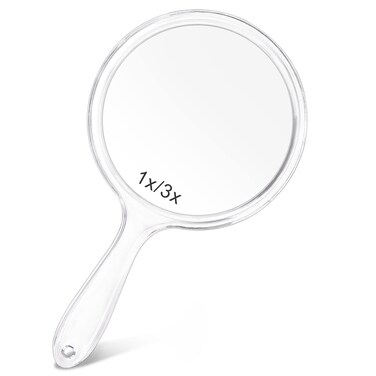Makeup Hand Mirror, Double-Sided 3X 1x Magnifying Large Travel Handheld Mirror Cosmetic Mirror Acrylic Clear Finish Round Mirror
