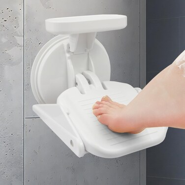 Shower Foot Rest for Shaving Legs, Foot Stand with Powerful Suction Cup, Reusable Foot Rest Shower Stool, No Drilling Non-Slip Shower Pedal with Shelves for Inside Shower