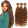 3 Light Brown Colored Curly Bundles Human Hair Sew in Quick Weave Loose Deep Wave Human Hair Bundles Deep Curly Color 30 100% Remy Extensions 24 26 28 inch Light Brown