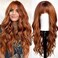 KOME Orange Wigs with Bangs,Ginger Long Wavy Wig for Women,Long Curly Synthetic Hair Wig for Party Daily Use 24IN