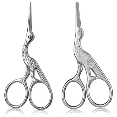 2-Pack Curved &amp; Rounded Stork Scissors, Stainless Steel Professional Beauty Grooming Scissors for Eyebrows, Facial Hair, Dry Skin, Nose Hair.