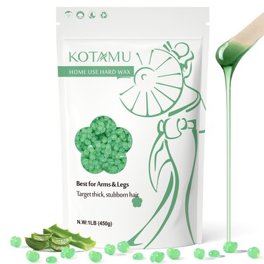 KOTAMU Wax Beads 1lb Aloe Vera Hard Waxing Beans for Hair Removal, Sensitive Skin Waxing Pearls for Women &amp; Men Thick &amp; Stubborn Hair, Hardwax Refill for Arms Legs Face Brazilian Bikini Home Waxing