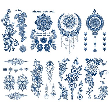 8 Sheets Semi Permanent Henna Tattoos Stickers, Lasts 7-14 Days Premium Temporary Tattoo for Women Girls Adults, Waterproof Realistic Look that Fades Naturally Plant-Based Ink