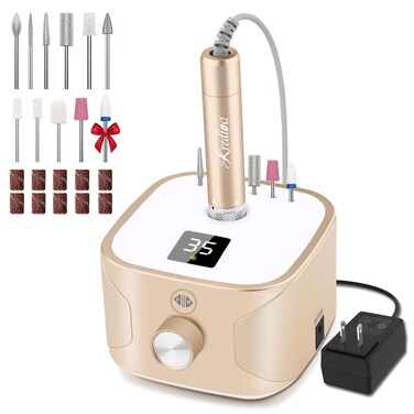 Kredioo 35000RPM Nail Drill Professional Electric File Manicure Machine Kit for Acrylic Nails Remove Gel Polish Thick Toe with 11 Bits Easy Build-in Bit Holder Twist Lock Changing Bit