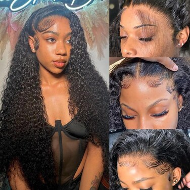 13x6 Lace Front Wigs Human Hair Pre Plucked 180% Density HD Transparent Water Wave Lace Frontal Wigs Human Hair for Women Curly Lace Front Wigs with Baby Hair Natural Color 26Inch