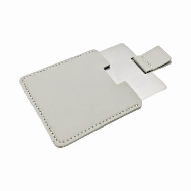 Pocket Mirror Travel Mirror 2.36 Inches Mini Handheld Stainless Steel Unbreakable Mirrors with PU Leather Case (Gray)