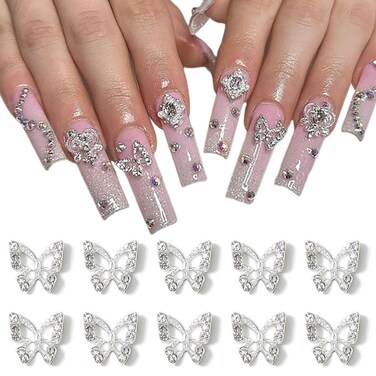 Butterfly Nail Charm Alloy Butterfly Charms Nail Decoration 3D Butterflies Jewels Nail Supply Metal Butterfly Nail Charms for Women Girls Acrylic Nails DIY Manicure Nail Gems Rhinestones