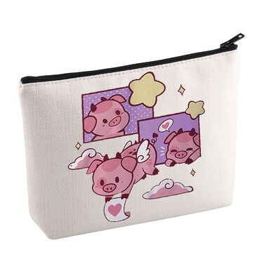 KUIYAI Cartoon Merchandise Cosmetic Bag Fat Nugget Valentine Makeup Bag Fat Nugget Lovers Gift Angel Dust's Pet Gift For Anime Lovers(PinkPigMakeup)