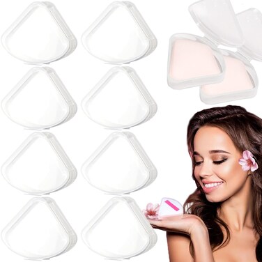 8 PCS Triangle Powder Puffs Holder Cases Clear Makeup Sponge Protective Container Portable Beauty Blender Holder Reusable Dust-Proof Pocket Cosmetic Puff Box for Travel (Transparent)