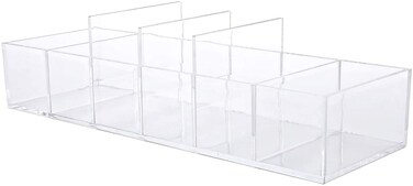 Acrylic Makeup Organizer Cosmetic Storage Makeup Display Case Lipstick Holder Dispenser Adjustable Canister Bathroom Container (10 x 3.4 x 1.9 inches, 6 Partitions, Transparent)