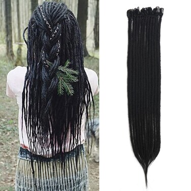 6PCS Natural Black Clip In Dreadlock Extensions, 24 Inch SE Thin 0.6cm Dreads, Synthetic Clip in Dreadlocks Reggae Hippie Crochet Dreads for Women&hellip;