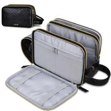 Lacdo Toiletry Bag for Men Travel Toiletry Organizer Dopp Kit Water-resistant Shaving Bag Toiletries Bag Large Capacity for Toiletries Accessories, Black