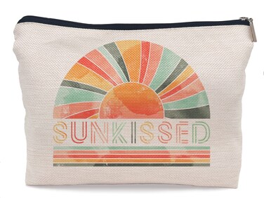 Sunkissed Summer Beach Life Boho Sunshine Rainbow Makeup Bag Make up Cosmetic Bag Small Zipper Pouch,Birthday Gifts for Boho Lovers Women Sister Daughter