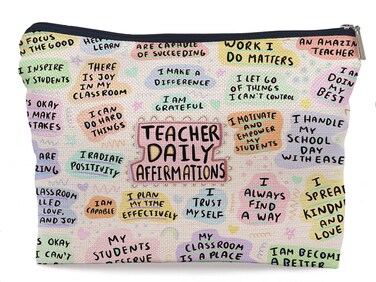 Teacher Daily Mental Health Makeup Bag Make up Cosmetic Bag Small Zipper Pouch,Teacher Appreciation Gifts,Birthday Gifts for Teacher