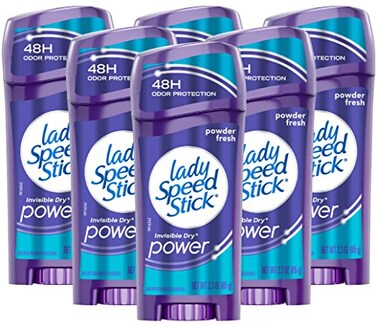 Lady Speed Stick Invisible Dry Power Underarm Antiperspirant Deodorant for Women, Powder Fresh - 2.3 ounce (6 Pack)