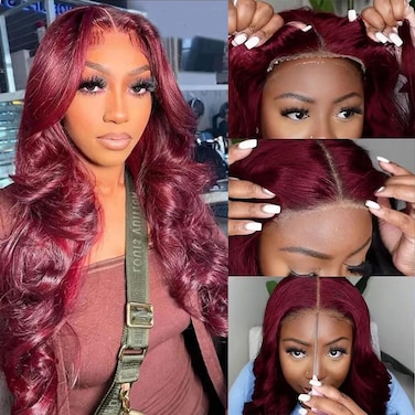 5x5 Wear and Go Glueless Wigs Human Hair Pre Plucked Pre Cut Body Wave 99J Burgundy Lace Closure Wig Human Hair 180% Density Red Wig Glueless Human Hair With Baby Hair for Women 24 Inch