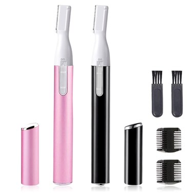 Electric Eyebrow Trimmer for Women, Facial Hair Razor Removal for Men, Mini Epilator for Bikini, Remover for Face, Chin, Peach Puzz, Lips, Body, Arms, Legs, Battery Operated (Pink, Black)