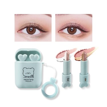 LAMUSELAND Glitter Eyeshadow Stick, 2pcs/set Matte Cream Nude Double Colors Eyeshadow Pencil, Shimmer Gradient High Pigment Long Lasting Eyeshadow Makeup (B)