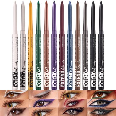 LANGMANNI 12Pcs Metal Colorful Eyeliner Pencil Set - Matte &amp; Shimmer Eye Makeup,Smooth Use Long-Lasting &amp; Waterproof Eyeliner Set