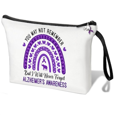 Elephant Alzheimers Awareness Makeup Bag Purple Ribbon Awareness Alzheimers Cosmetic Bag Alzheimers Support Alzheimers Family Gifts For Dementia Support (White Alzheimer)