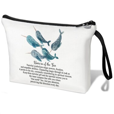 Narwhal Cosmetic Bags for Women Unicorn of the Sea Narwhal Makeup Bag Narwhal Make Up Pouch Narwhal Make Up Pouch Narwhal Gifts for Girls (White Narwhal gifts)
