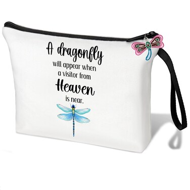 Dragonfly Gifts for Women Dragonfly Memorial Gifts for Loss Dragonfly Cosmetic Bag A Dragenfly Will Appear When A Visitor from Heaven is Near Dragenfly Makeup Bag (white Dragonfly Appear)