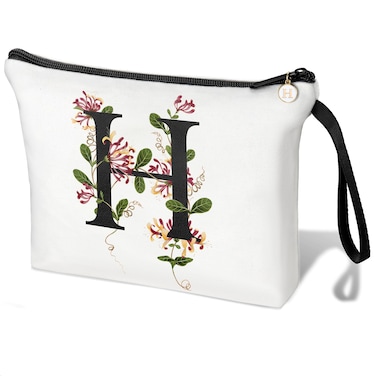 Initial Letter Bag Letter Makeup Bag for Women Initial Cosmetic Bag A-Z Personalized Makeup Bag Travel Makeup Bag,Initial Cosmetic Bag Gifts (white H)