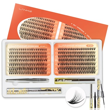 Lash Clusters Kit - LANKIZ DIY Lash Extension Kit, D Curl Wispy Natural False Lashes, Waterproof Bond &amp; Seal Glue, Long-Lasting Individual Eyelash Clusters for Beginners &amp; Professionals - Muse D