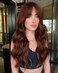 LANOVA Copper Red Wig with Bangs, Loose Curly Ginger Wigs for Women, Red Wig 22 inch Auburn Wig, Synthetic Full Wig LANOVA-115
