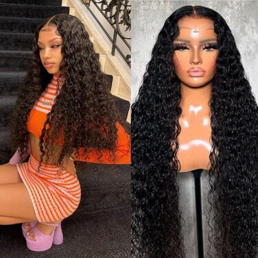 26 Inch Deep Wave Lace Front Wigs Human Hair 13x4 HD Lace Front Wigs Human Hair Pre Plucked 180% Density Deep Curly Human Hair Wig Wet and Wavy Glueless Frontal Human Hair Lace Front Wigs for Women