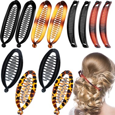 12 Pieces Banana Claw Clips and Ponytail Holders, Classic Clips for Hair Styling and Fish Tail Braid Accessories for Women and Girls