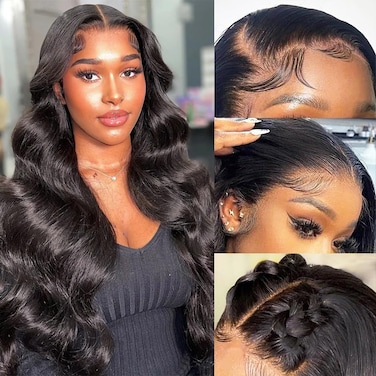 30Inch Body Wave Lace Front Wigs Human Hair 13x4 Glueless Wigs Human Hair Pre Plucked 10A Hd Lace Frontal Wigs Human Hair with Baby Hair 180% Denisty Virgin Hair Natural Black