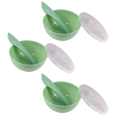 lasenersm 3 Sets Plastic Facial Mask Mixing Bowl with Plastic Spatula and Lid Facemask Bowl Mud Mask Mixing Bowl DIY Skin Care Mixing Tool Kit for Lady Women Home Beauty Salon Use, Green