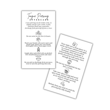 Tongue Piercing Aftercare Instruction Cards   50 pk 2x3.5&rdquo; Piercing Studio Beginners Kit Business Saline Spray Cleaner for Clients Ear, Nose Modern Simple