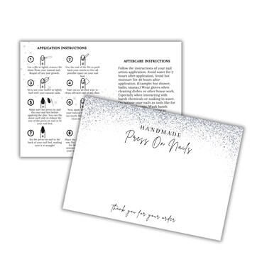 Handmade Acrylic Press On Nails Display Card   5x7&rdquo; 30 pk   w/Application Aftercare Instructions Inserts Glitter Sparkle for Packaging in Your 6 * 9 Holographic Bags Use With Double Sided Tape