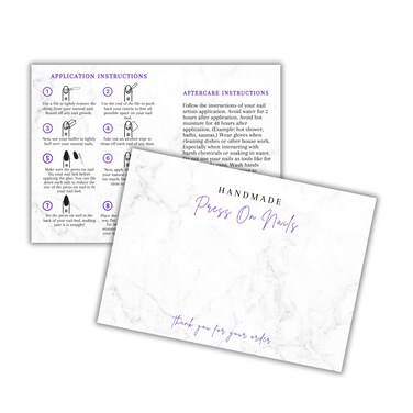 Handmade Acrylic Press On Nails Display Card   5x7&rdquo; 30 pk   w/Application Aftercare Instructions Inserts Marble for Packaging in Your 6 * 9 Holographic Bags Use With Double Sided Tape