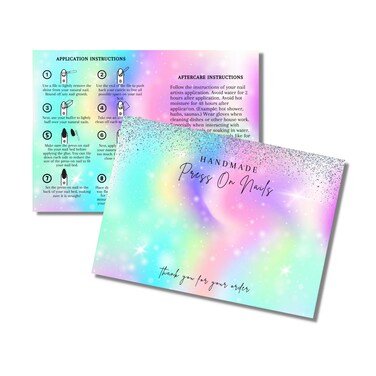 Handmade Press On Nails Display Card   5x7&rdquo; 30 pk w/Application Aftercare Instructions - Inserts Add to A Holographic Bags &amp; Can Use with Double Sided Tape