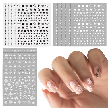 Christmas Nail Stickers, 30pcs Snowflake Nail Stickers + 10pcs Star Nail Stickers 3D Nail Stickers Self Adhesive Winter Nail Stickers Simple Decorations Sticker Decal for Nail DIY