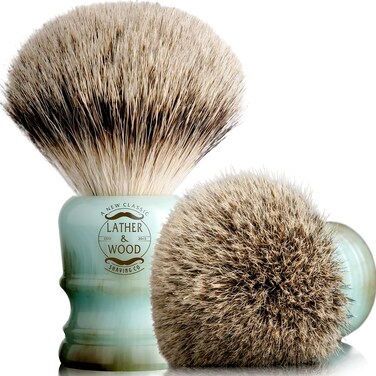 Lather &amp; Wood Shaving Brush for Men- Premium 100% Badger Hair - High End Blue Agate Resin Handle