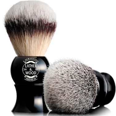 Lather &amp; Wood Shaving Brush for Men- Premium 100% Synthetic Silvertip Hair - with Travel Case - Black Obsidian Acrylic Handle