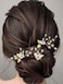 Latious Flower Bride Wedding Hair Pins Gold Pearl Bridal Hair Piece Floral Hair Clips Leaf Hair Accessories for Women and Girls (Pack of 3) (Gold)