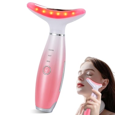 LATME Facial Massager,Neck Face Massager Tool,3 Mode Massage with Heat,Portable Beauty Instrument for Skin Care Women Gift (Gradient Pink)