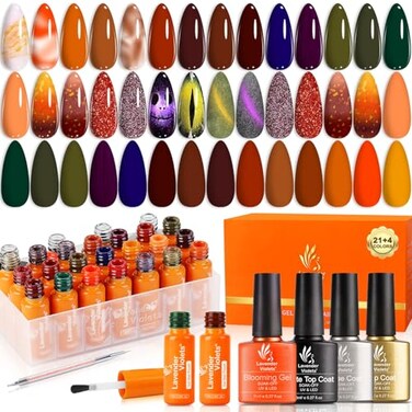 Lavender Violets 27 PCS Blooming Gel Nail Polish Manicure Kit 21 Colors with Cat Eye Magnetic Gel Nail Polish,Color Changing Base/Glossy/Matte Top Coat Dotting Liner Pen UV Gel Nails Varnish C403